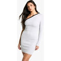 Vestido Mini Con Un Hombro Descubierto Y Unión En Contraste, Gris