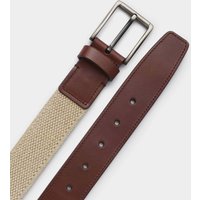 Men's Beige Stretch Woven Belt With Leather Tip - Size: 44"  - Savile Row Company