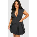 Top Plus Estilo Corsé Con Mangas Casquillo Y Corchetes, Gris