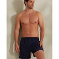 Boxer lungo in tela di cotone con stampa a quadri blu Daily / BLU NOTTE / 5