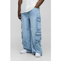Plus Relaxed Fit Acid Wash Cargo Jeans, Gris