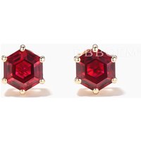 1CT Hexagon Cut Ruby Stud Earrings Yellow Gold Solitaire Wedding Earrings