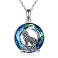 Sterling Silver Circular Shaped Wolf Crystal Pendant Necklace