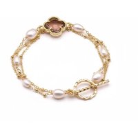 Two Layers Pearl and Crystal Gold Bracelet