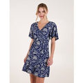 Button Through Elastic Waist Tropical Mini Dress - S/M / NAVY