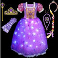 2024 Fancy Girls Rapunzel Light up Costume Toddler Cosplay Film Tangled Fairy Tale Princess Glowing LED Dress Kids Birthday Gown