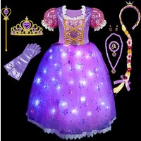 2024 Fancy Girls Rapunzel Light up Costume Toddler Cosplay Film Tangled Fairy Tale Princess Glowing LED Dress Kids Birthday Gown