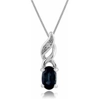 Classic Oval Sapphire & Diamond Pendant in 9ct White Gold