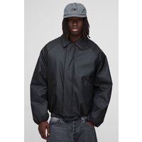 Boxy Fit Rubberised Pu Padded Harrington Jacket, Negro