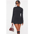 Tall Black Stretch Woven High Neck Flared Cuff Mini Dress