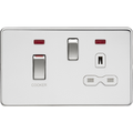 KnightsBridge 45A DP Switch and 13A Switched Socket with Neons - Polished Chrome with White Insert