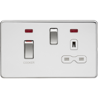 KnightsBridge 45A DP Switch and 13A Switched Socket with Neons - Polished Chrome with White Insert