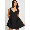 Vestido Mini Skater Estructurado Con Escote Bardot, Negro