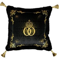 Harald GlÃ¶Ã¶ckler Luxus Deko Barock Kissen PompÃ¶Ã¶s by Casa Padrino Schwarz / Gold Krone Deluxe mit Strass Steinen und Troddeln- GlÃ¶Ã¶ckler Kissen AAA