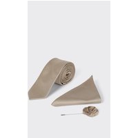 Burton Men's Champagne Slim Tie With Pocket Square and Pin