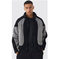Chaqueta Negra De Borreguito Con Colores En Bloque, Negro