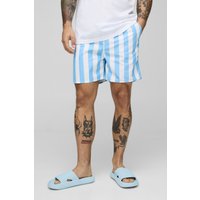 Bañador De Largo Medio Con Estampado De Rayas Anchas, Azul