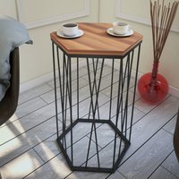 Cetrus Walnut Wooden Top Side Table with Black Metal Frame
