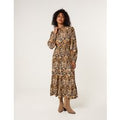 Paisley High Neck Shirred Waist Dress - L/XL / KHAKI
