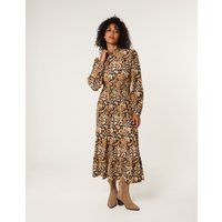 Paisley High Neck Shirred Waist Dress - L/XL / KHAKI
