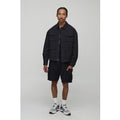 Oversized Check Ripstop Cargo Overshirt, Negro