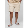 Plus Seersucker Check Long Length Swim Shorts, Beige