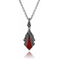 Art Deco Style Carnelian & Marcasite Pendant in 925 Sterling Silver
