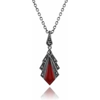 Art Deco Style Carnelian & Marcasite Pendant in 925 Sterling Silver