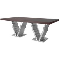 Casa Padrino Luxus Art Deco Esstisch Dunkelbraun / Silber 215 x 115 x H. 75 cm - Edler Esszimmertisch - KÃ¼chentisch - Art Deco Esszimmer MÃ¶bel
