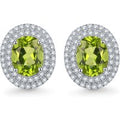 10ct Natural Green Peridot Birthstone Sterling Silver Oval-Shaped Studs Earrings