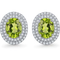 10ct Natural Green Peridot Birthstone Sterling Silver Oval-Shaped Studs Earrings