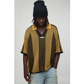 Oversized Boxy Stripe Knitted Football Polo, Amarillo