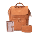 Leather Diaper Bag Backpack - La Madison™ II - Work & Play Commuter Backpack Gift Set (Limited Edition) - Golden Caramel- honeyed comfort