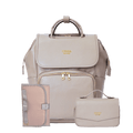 Leather Diaper Bag Backpack - La Madison™ II - Work & Play Commuter Backpack Gift Set (Limited Edition) - Silvery Grey--pebble shore