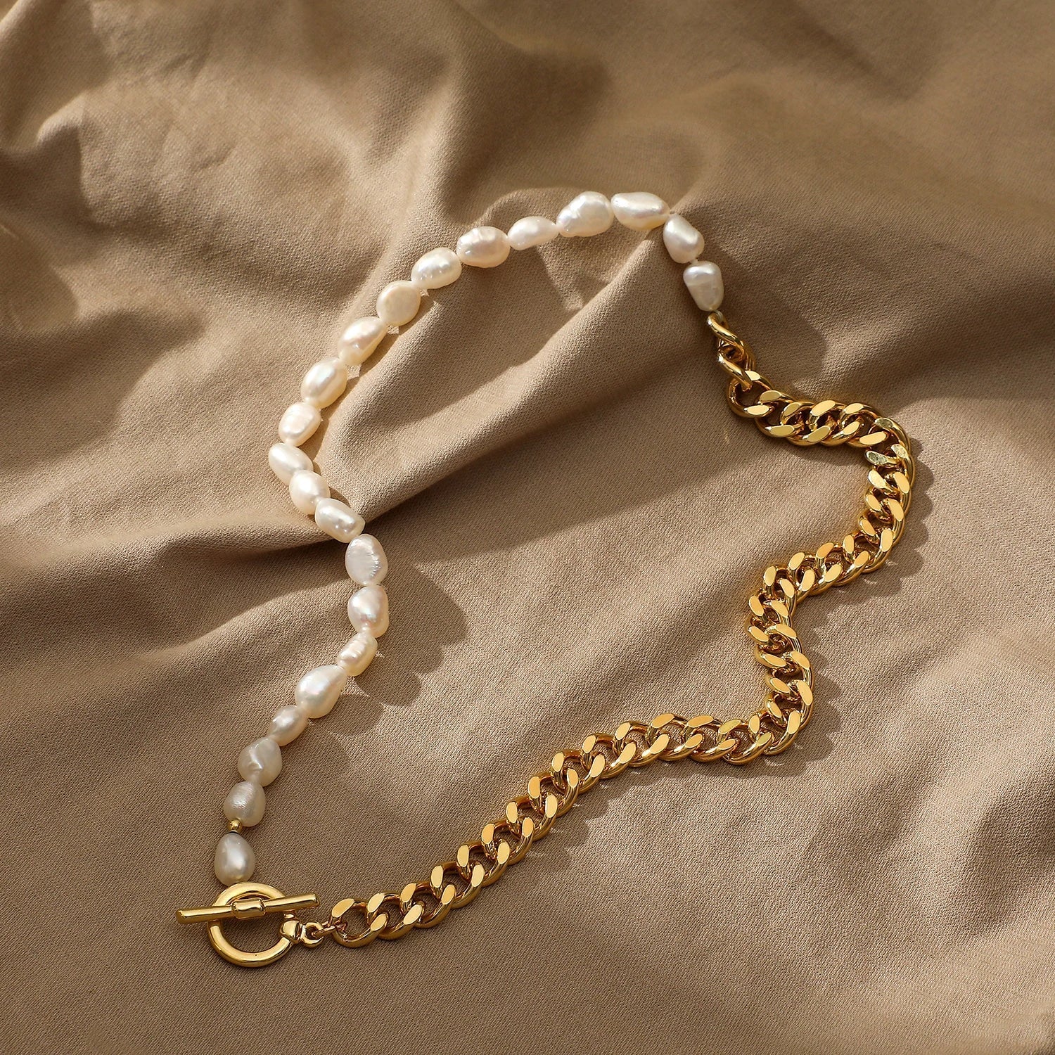 Pearl Necklace - Mason & Madison Half Chain Pearl Necklace - Gold Vermeil / Gold
