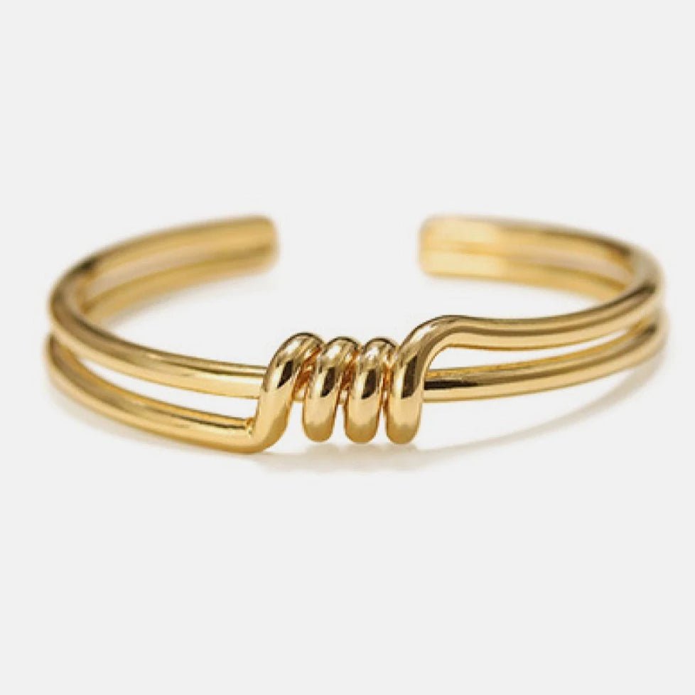 Gold Cuff Bangle Bracelet - Open Cuff Spiral Bracelet - Gold