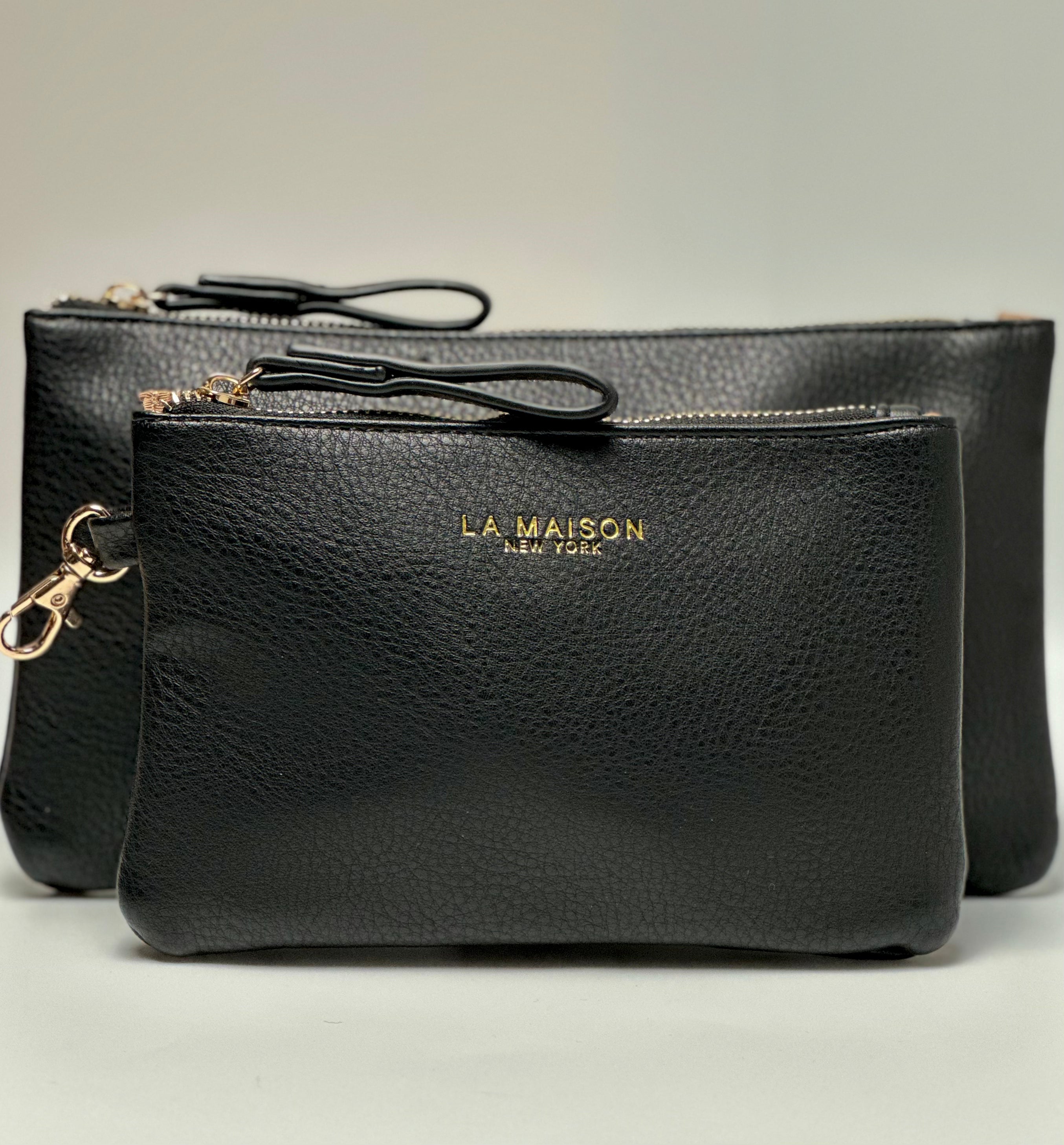 Leather Pouch Set - Clip-on Pouch Gift set ( Black ) - black