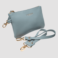 Leather Pouch & Stroller Straps Set - La Maison - Key Chain Stroller Straps + Clip-on Pouch - Sky Gray