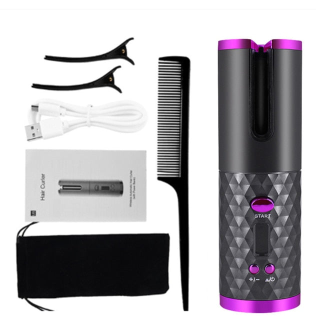 Cordless Curling Iron | USB Rechargeable Hair Curler - Gray