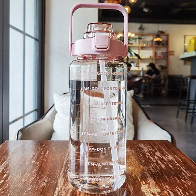 Water Bottle | 2L | With Time Scale Tracking - Pink