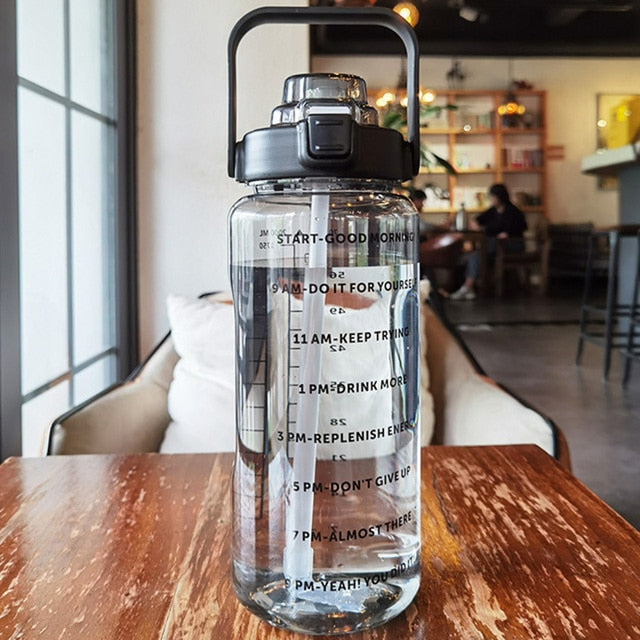 Water Bottle | 2L | With Time Scale Tracking - Black