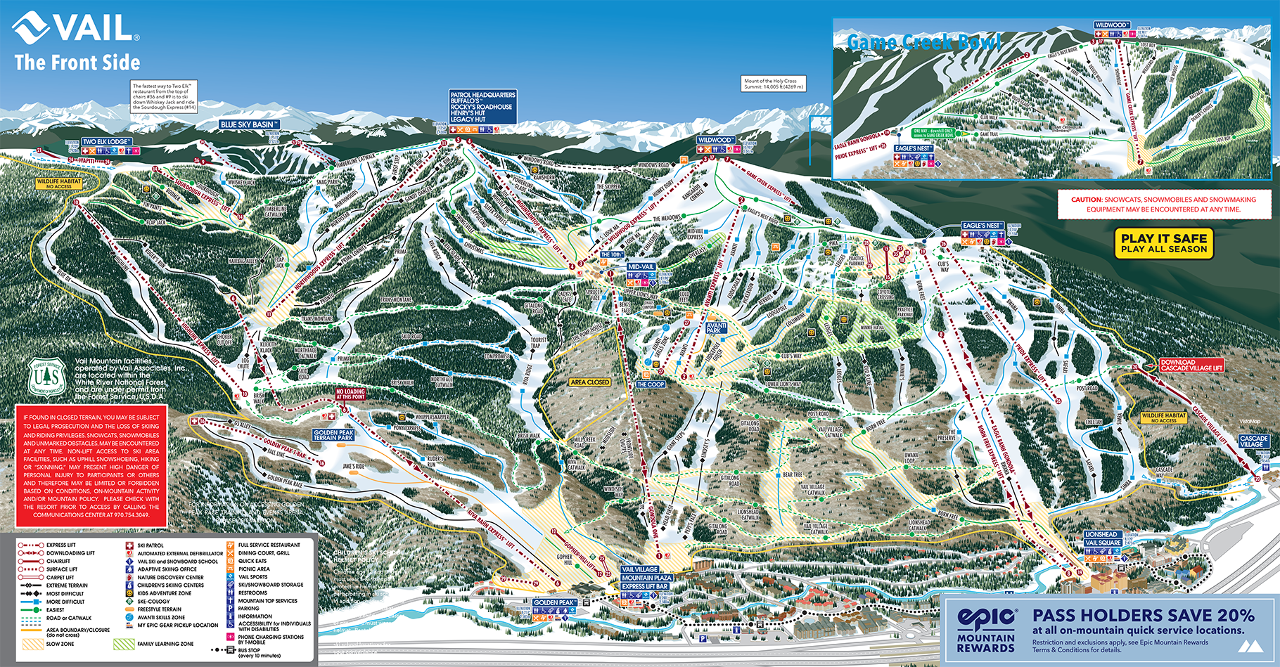 Vail Ski Map - Large (24in - Wide) / Blackback Fabric (100% Polyester blackjack fabric)