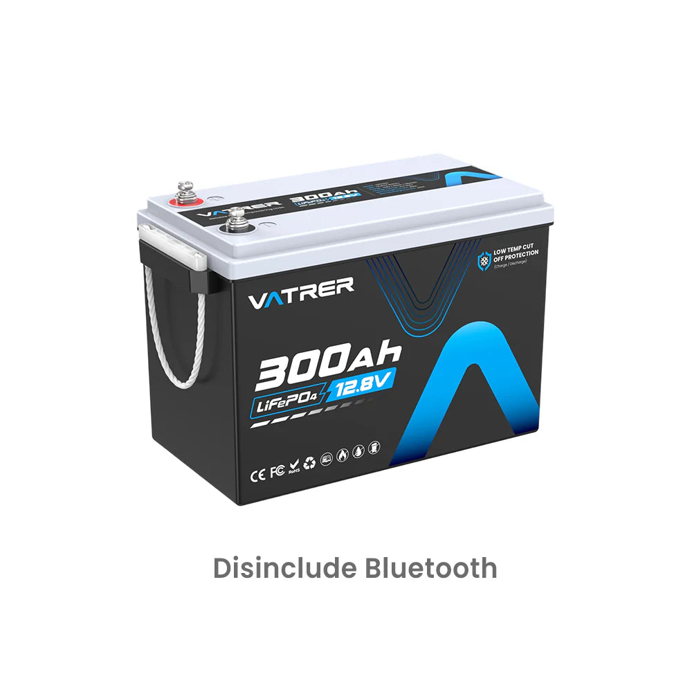 Vatrer 12V 300Ah Bluetooth Deep Cycle Lithium Battery 200A BMS - Without Bluetooth / 1 PACK($479.99/Each)