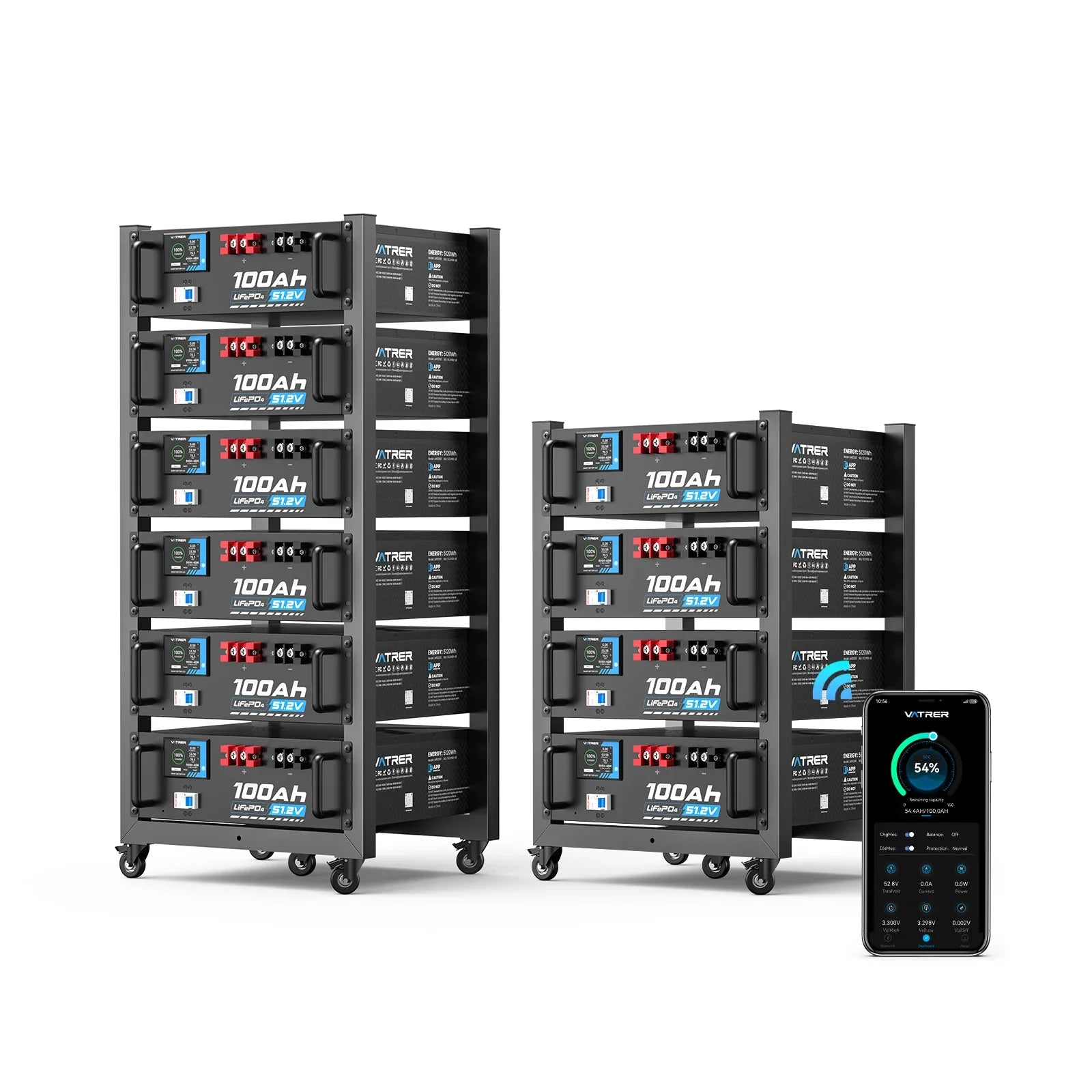 【UL】Vatrer 48V (51.2V) 100Ah Server Rack Lithium Battery - 10 PACK(Free Server Rack Included)