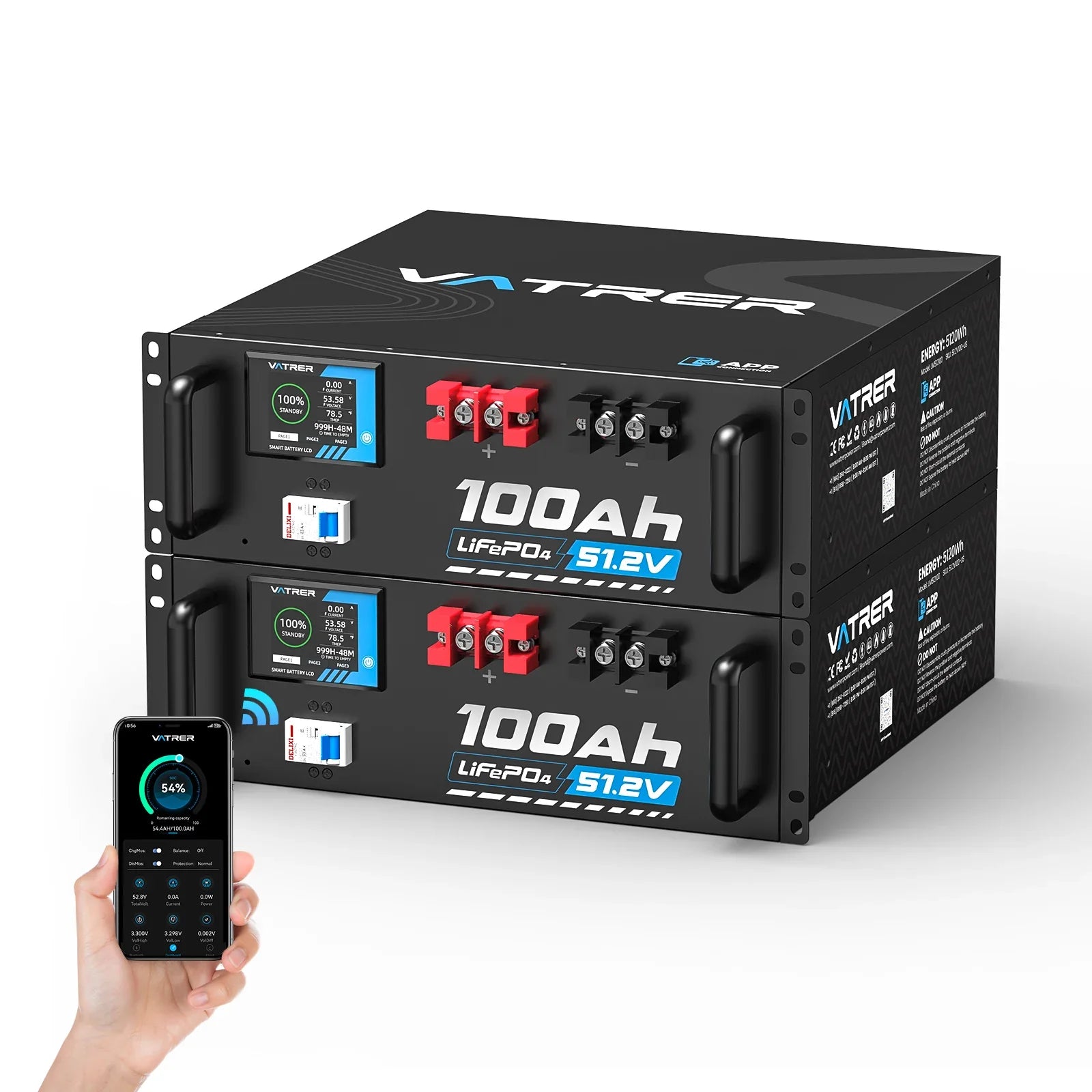 【UL】Vatrer 48V (51.2V) 100Ah Server Rack Lithium Battery - 2 PACK