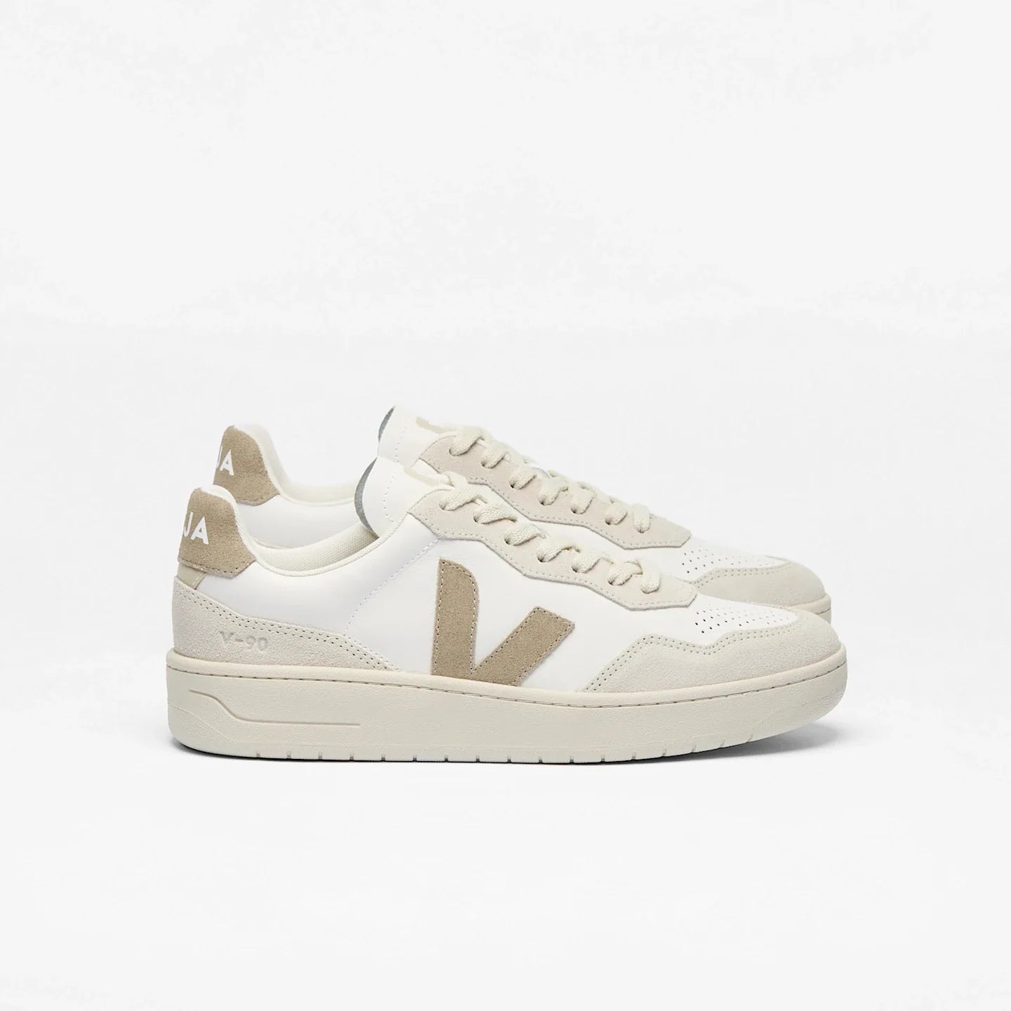 Sneakers V-90 in pelle bianco e taupe - IT 40