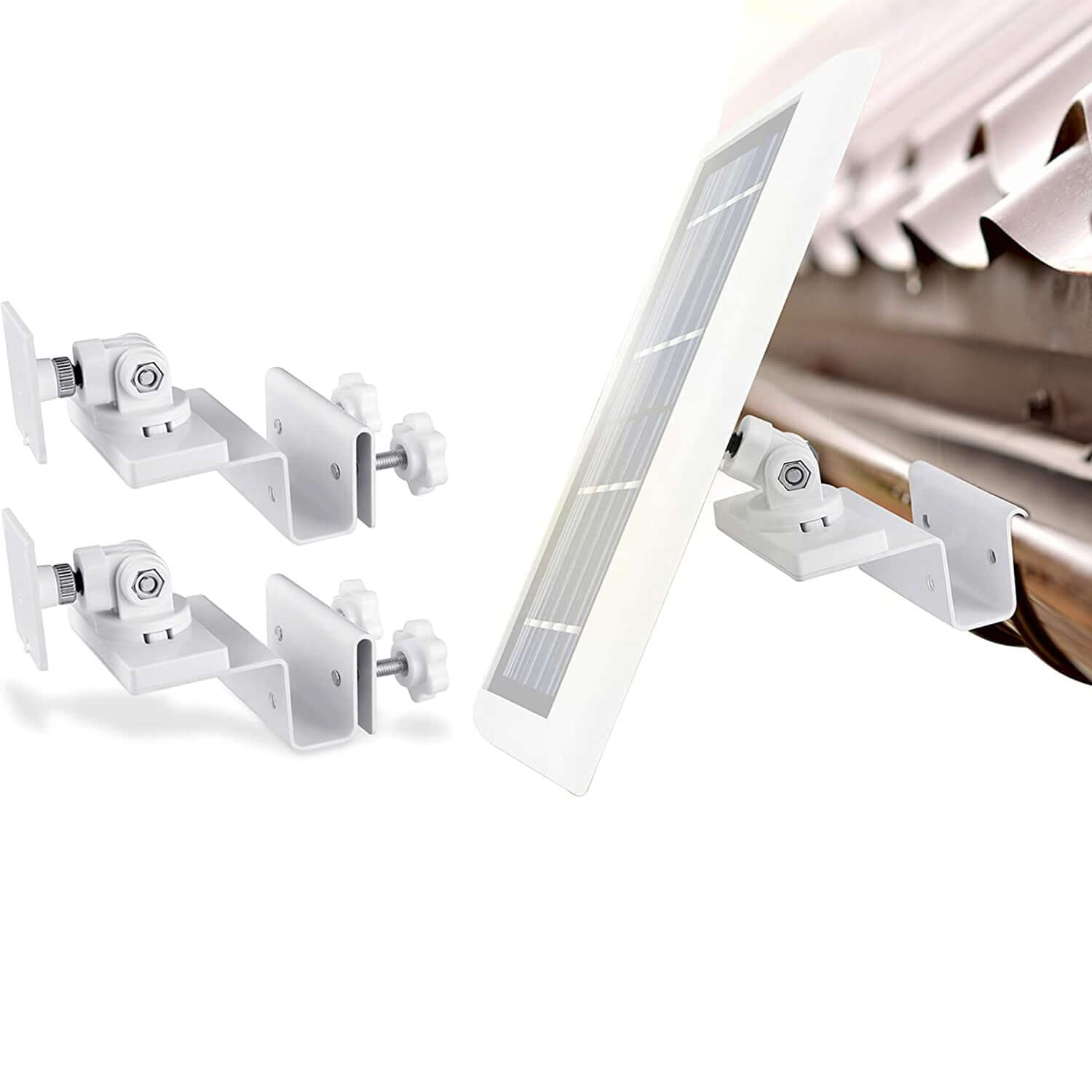 Wasserstein Gutter Mount for Ring, Arlo, Reolink Cams & Compatible Solar Panels - White / 2 Pack
