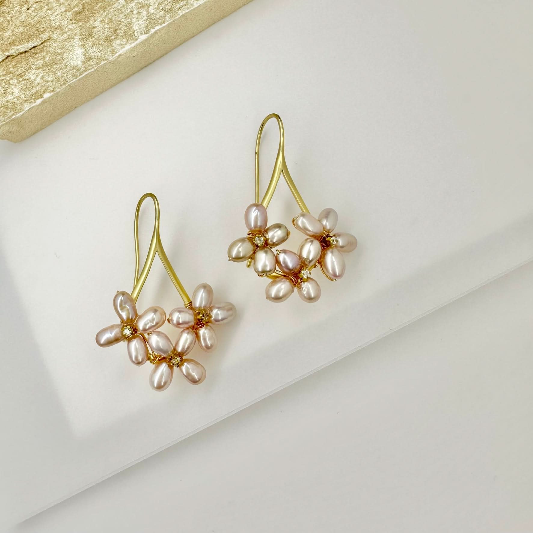 Petal Cluster Pearl Drop Earrings - Pink