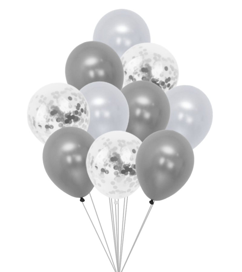 Ballonnenset Wit/Zilver (10 stuks / 30 CM)