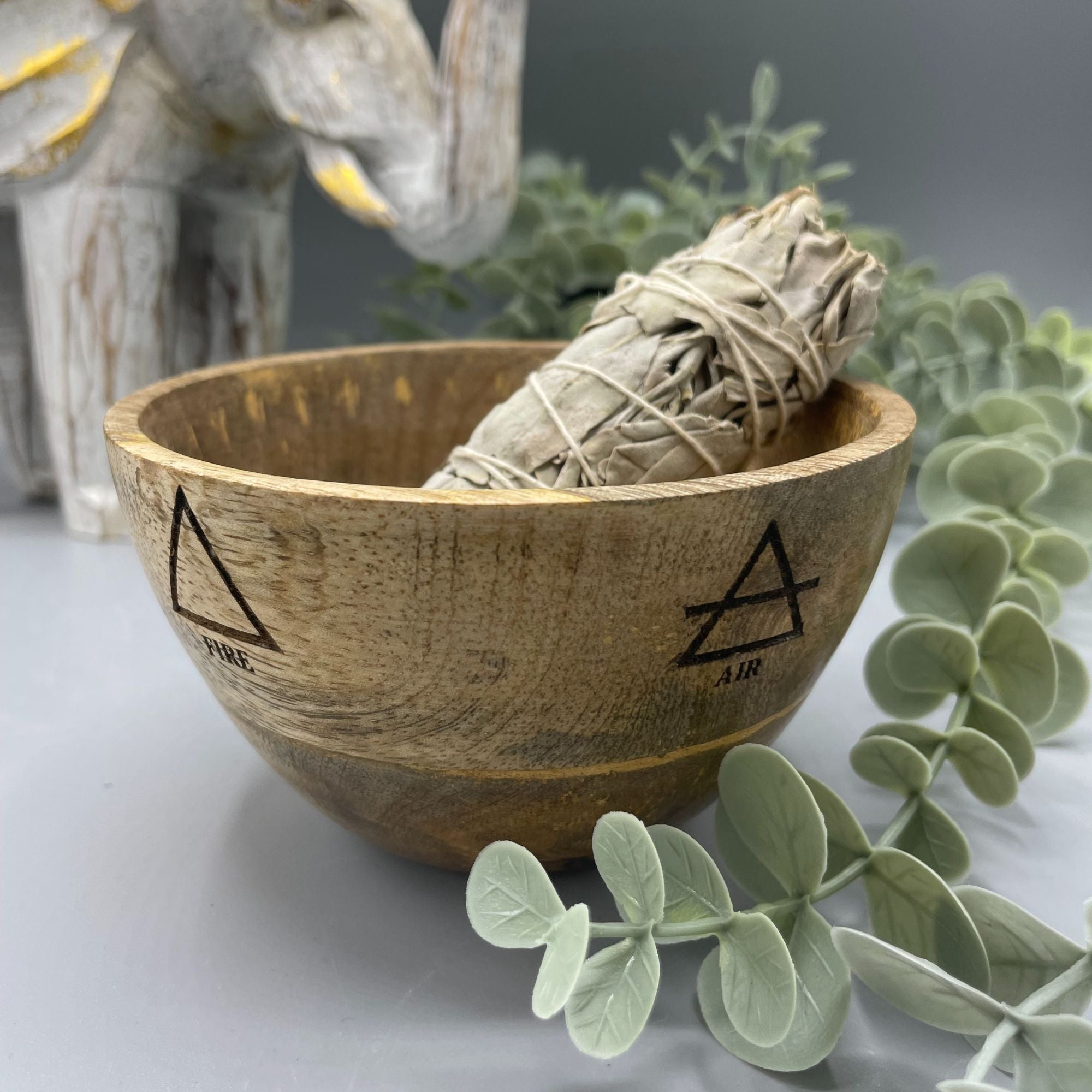 Wooden Smudge Ritual Offering Bowl – Four Elements